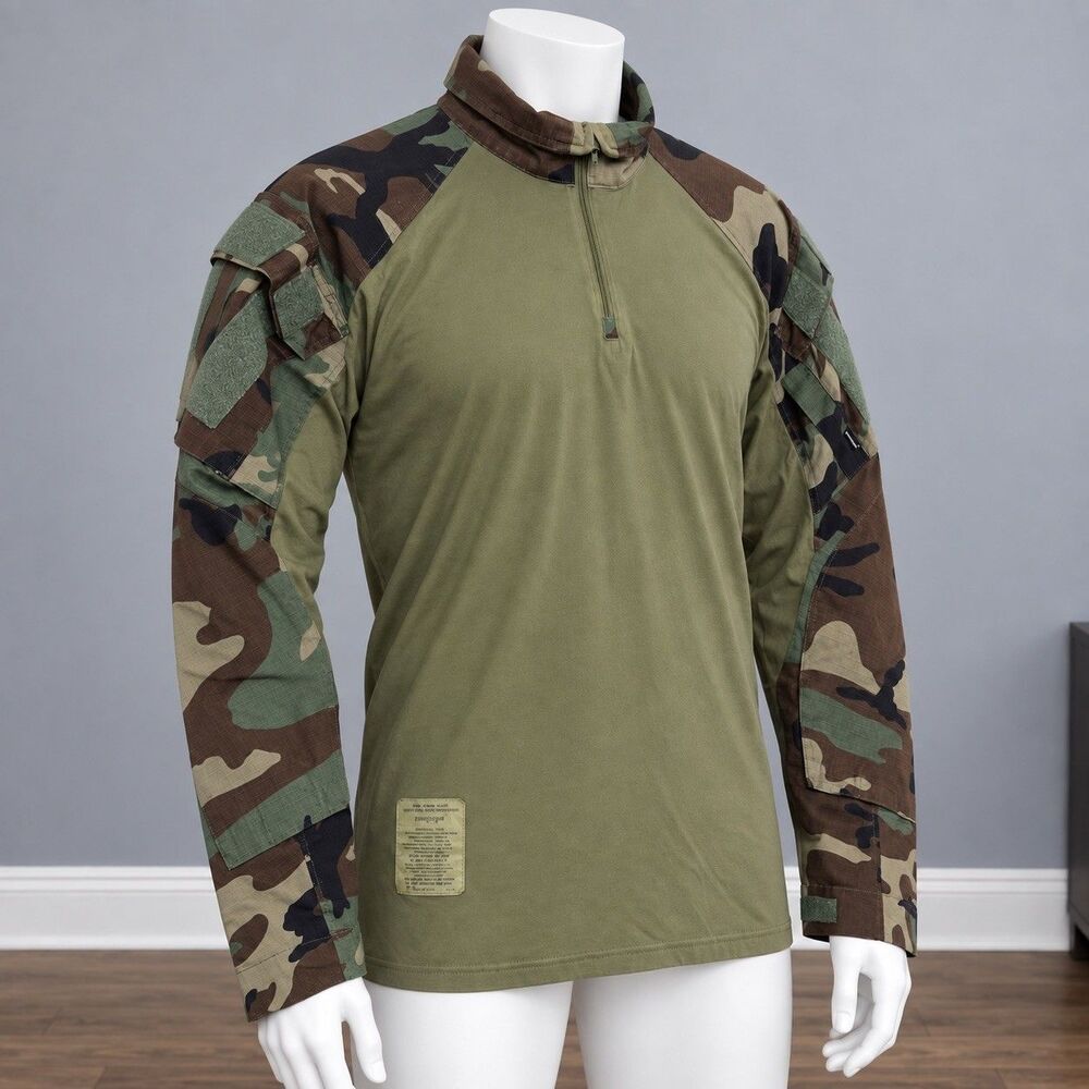 EmersonGear Mens XL Woodland Camo Tactical Combat Shirt 1/4 Zip Airsoft Milsim - Picture 2 of 13